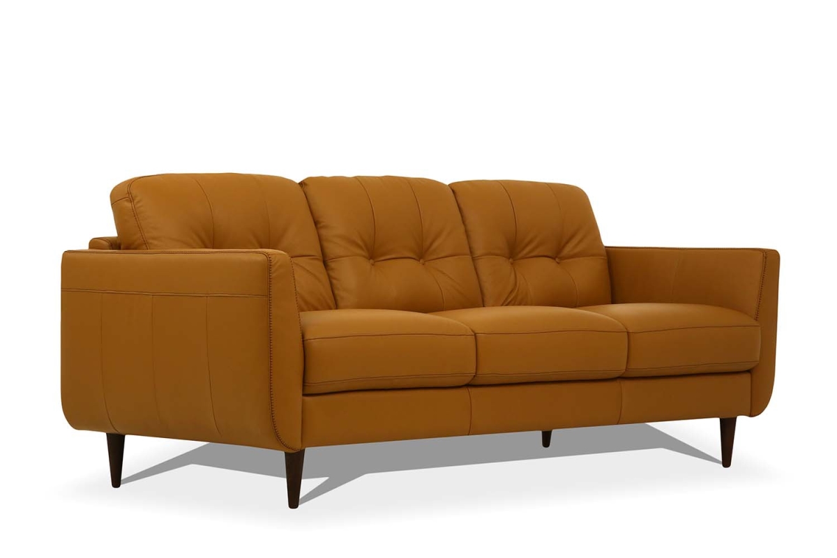 83 in. Contemporary Leather Sofa, Camel & Black