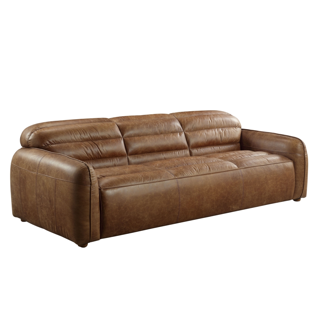 95 in. Top Grain Leather Sofa, Cocoa & Black