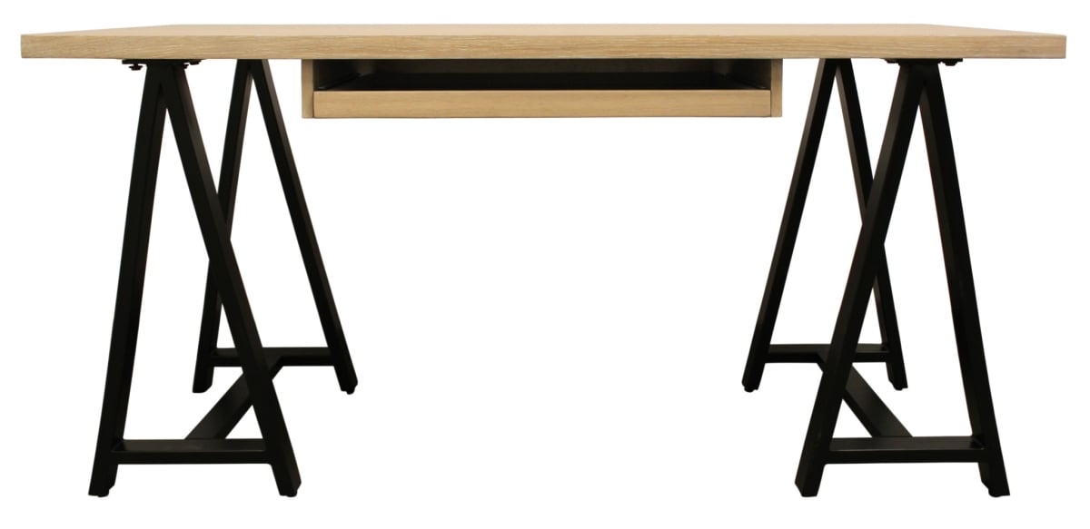 60 in. Oak Solid Wood Executive Desk, Ivory & Black