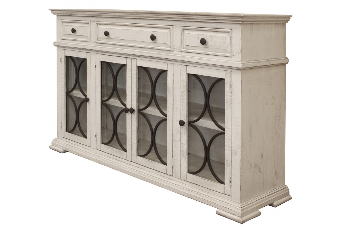 Picture of HomeRoots 527085 74 in. Solid & Manufactured Wood Distressed Credenza&#44; Ivory