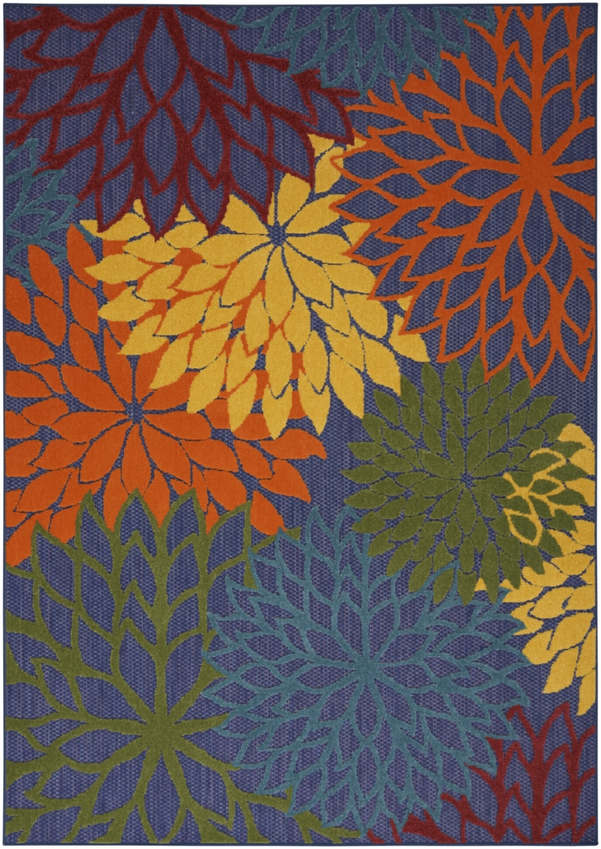 5 x 7 ft. Floral Power Loom Area Rug, Blue & Orange