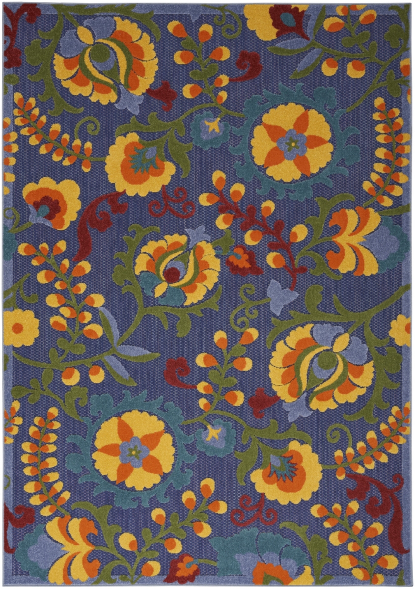 4 x 6 ft. Floral Power Loom Area Rug, Blue & Yellow
