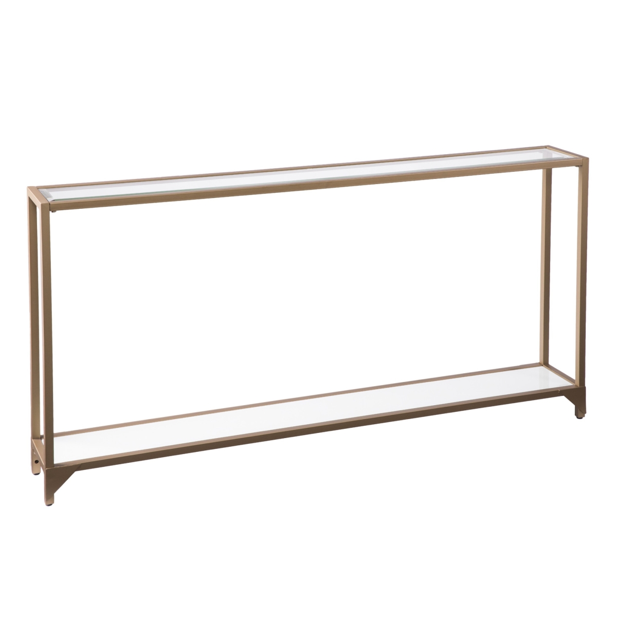56 in. Glass Floor Shelf Console Table with Storage, Clear & Gold