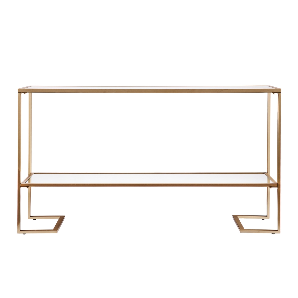 52 in. Glass Mirrored Frame Console Table with Storage, Clear & Gold