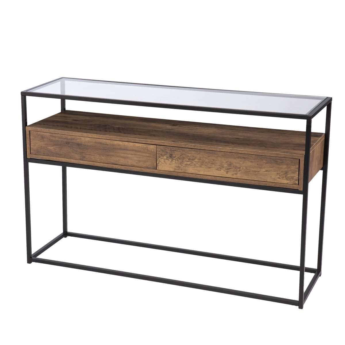 402389 48 in. Glass Frame Console Table with Storage, Clear & Black