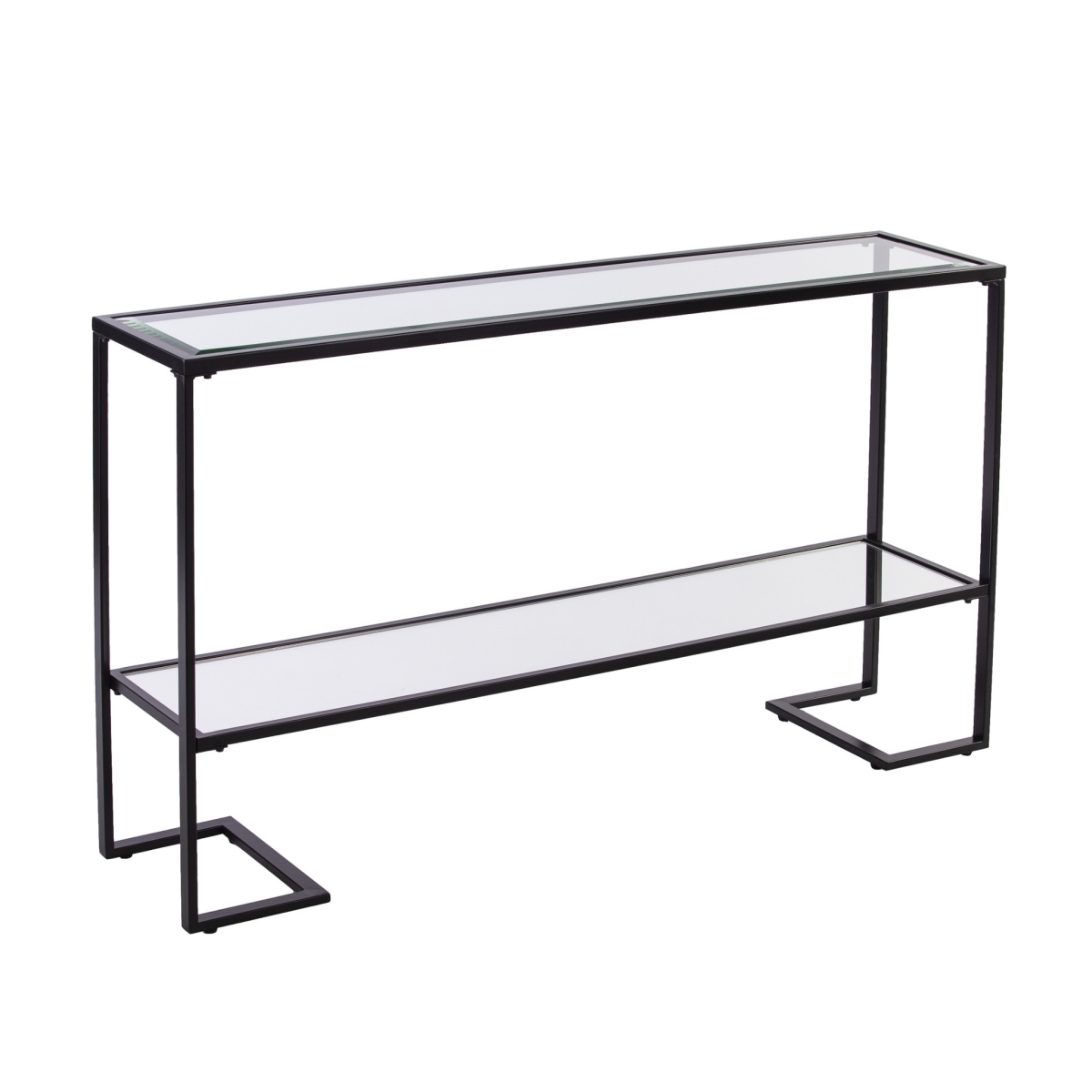 402391 52 in. Glass Mirrored Frame Console Table with Storage, Clear & Black