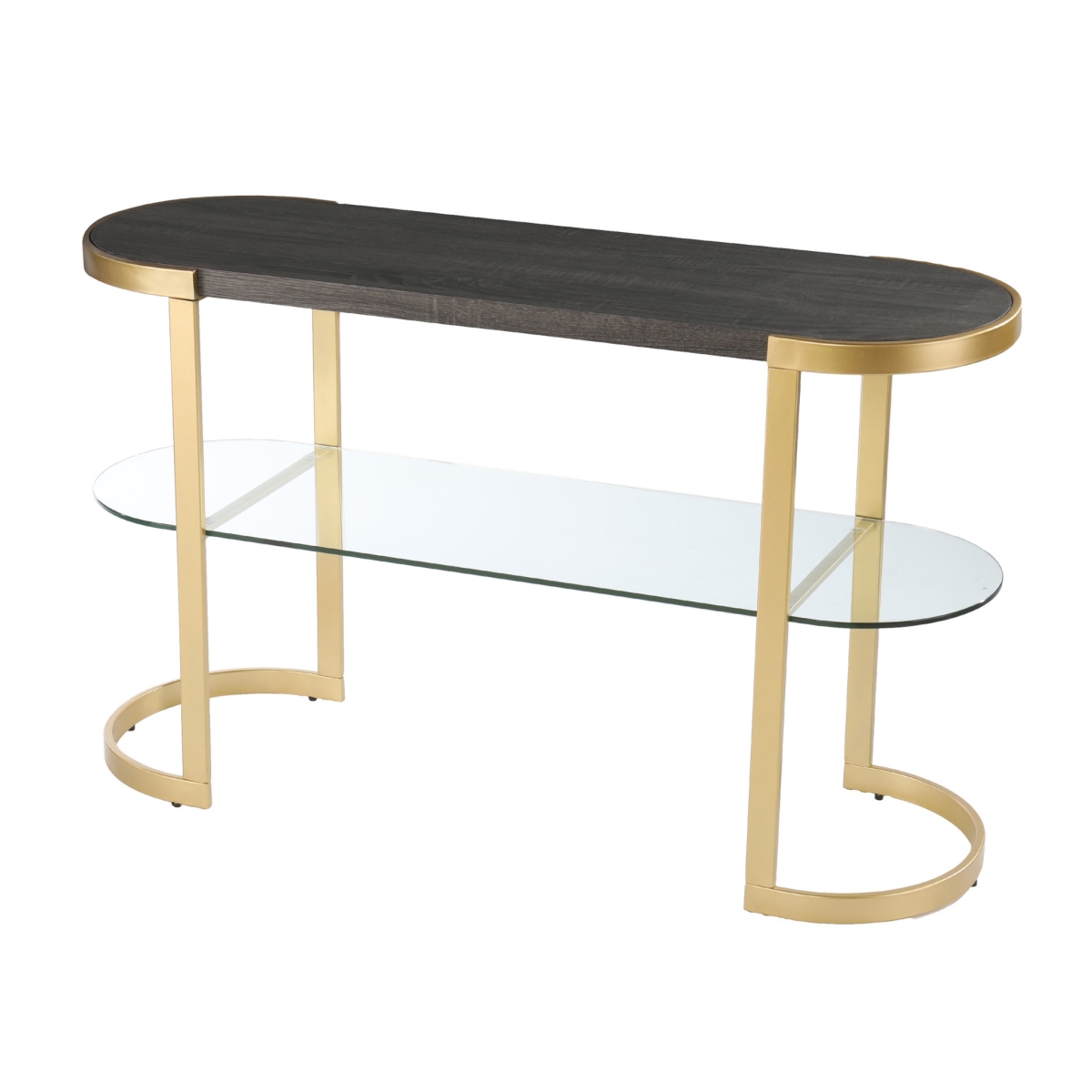 402403 49 in. Solid Wood Oval Sled Console Table with Storage, Gray & Gold