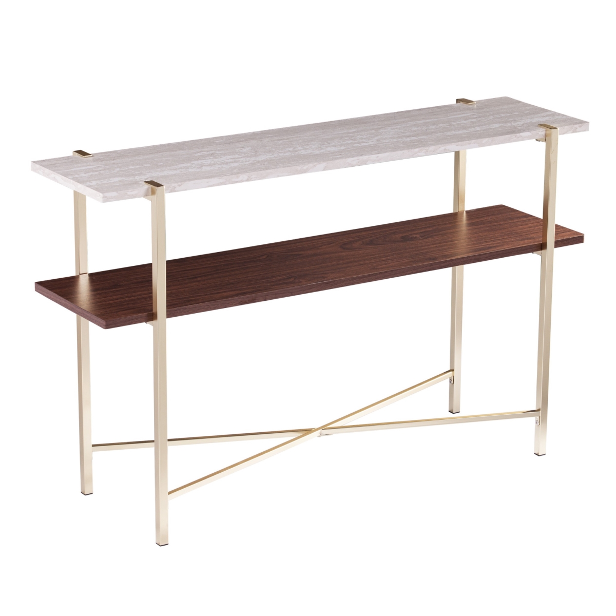 47 in. Faux Marble Frame Console Table with Storage, Beige & Gold