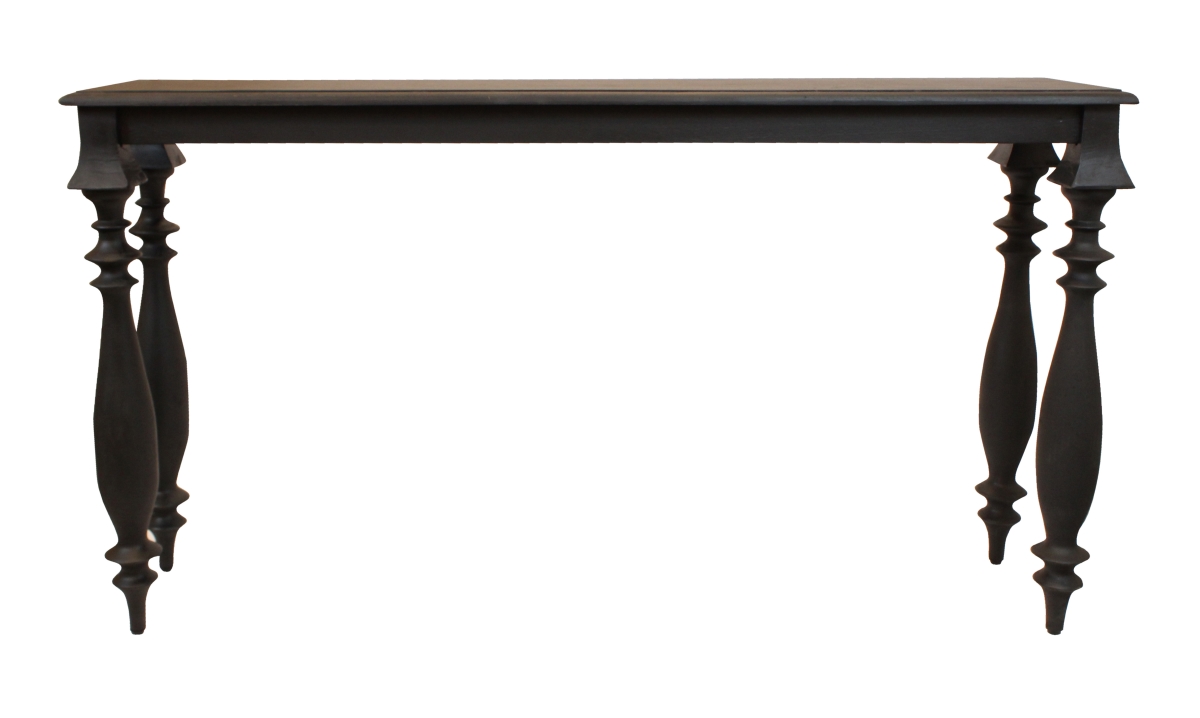 488806 54 in. Solid Wood Distressed Console Table, Black
