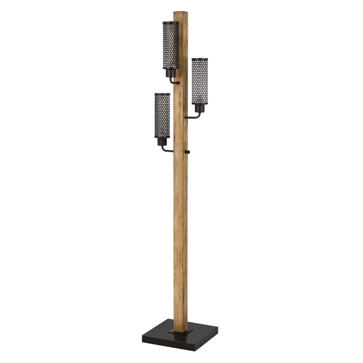 61 in. Brown Three Light Traditional Shaped Floor Lamp with Black Novelty Shade