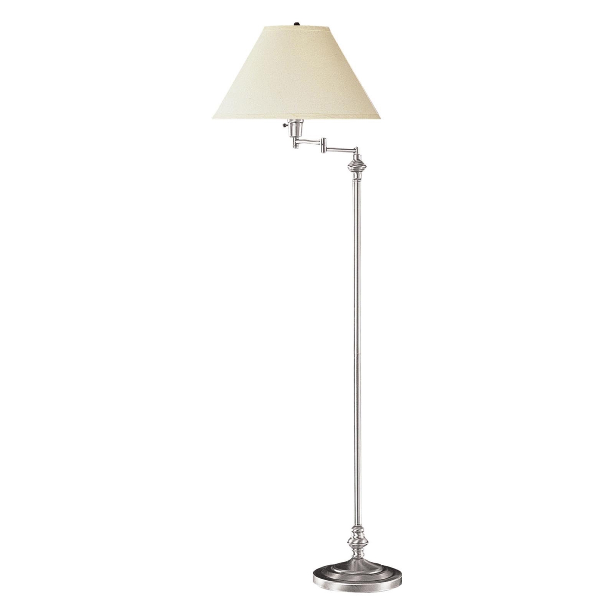59 in. Nickel Swing Arm Floor Lamp with Beige Empire Shade