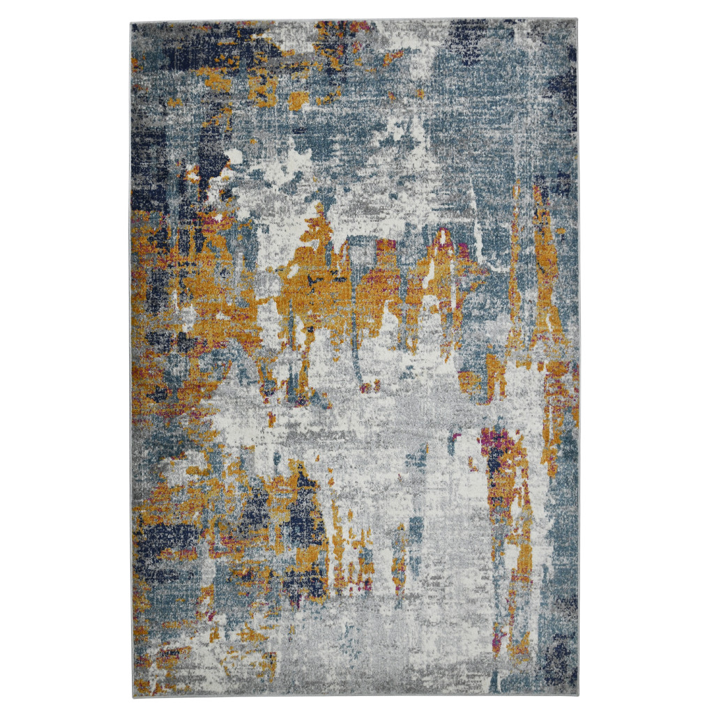 9 x 12 ft. Abstract Power Loom Area Rug, Blue & Orange