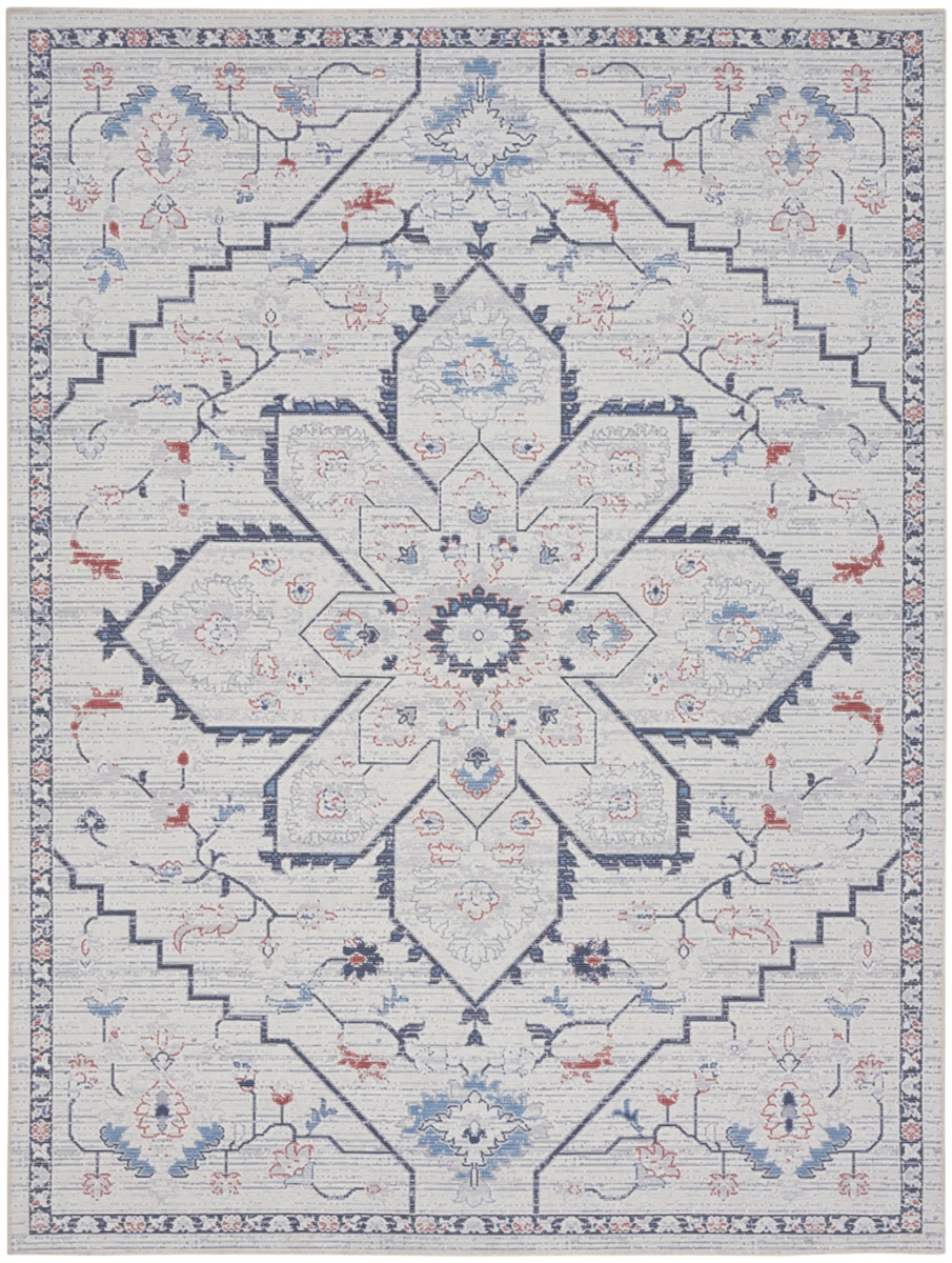 8 x 10 ft. Oriental Power Loom Washable Area Rug, Ivory & Blue