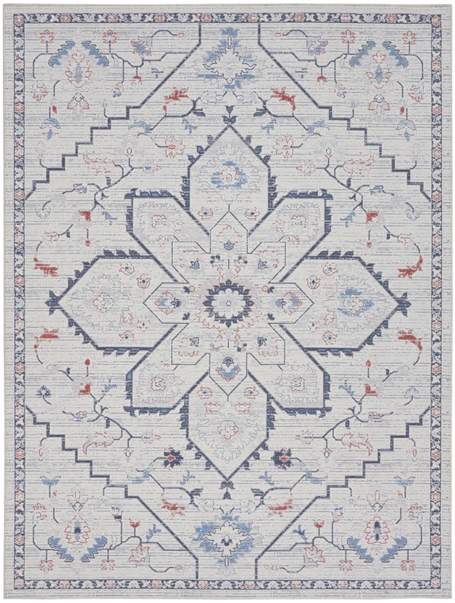 533071 9 x 12 ft. Oriental Power Loom Washable Area Rug, Ivory & Blue