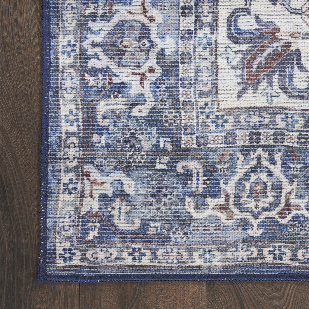 10 ft. Floral Power Loom Distressed Washable Runner Rug, Blue & Ivory