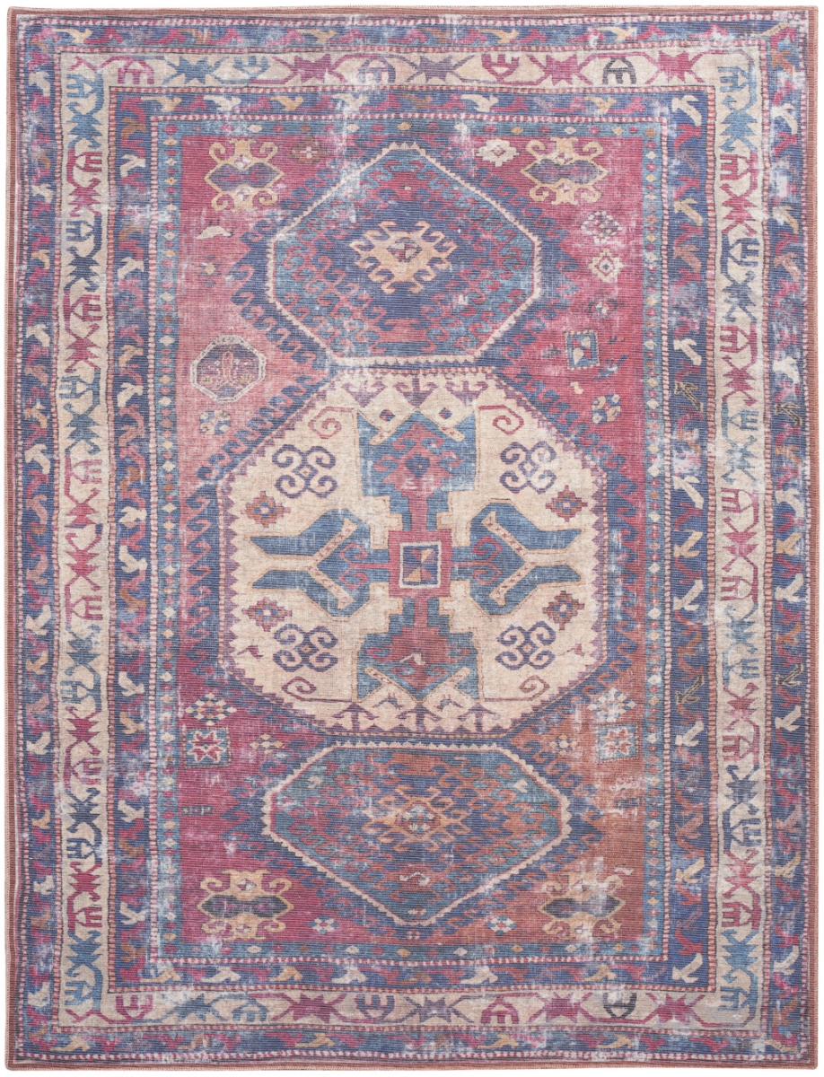 8 x 10 ft. Geometric Power Loom Distressed Washable Area Rug, Blue & Red