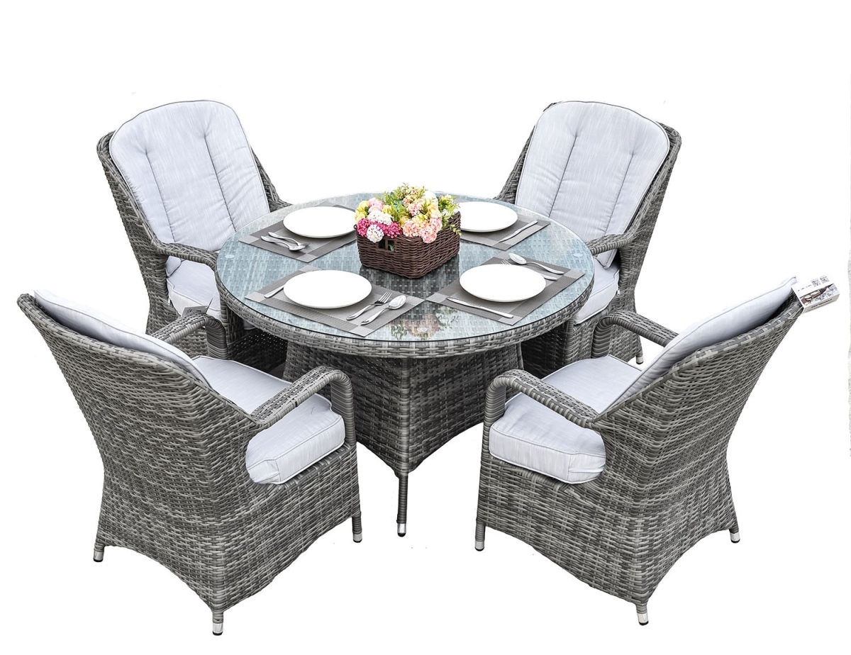 389968 Round Glass Dining Set, Gray - 5 Piece