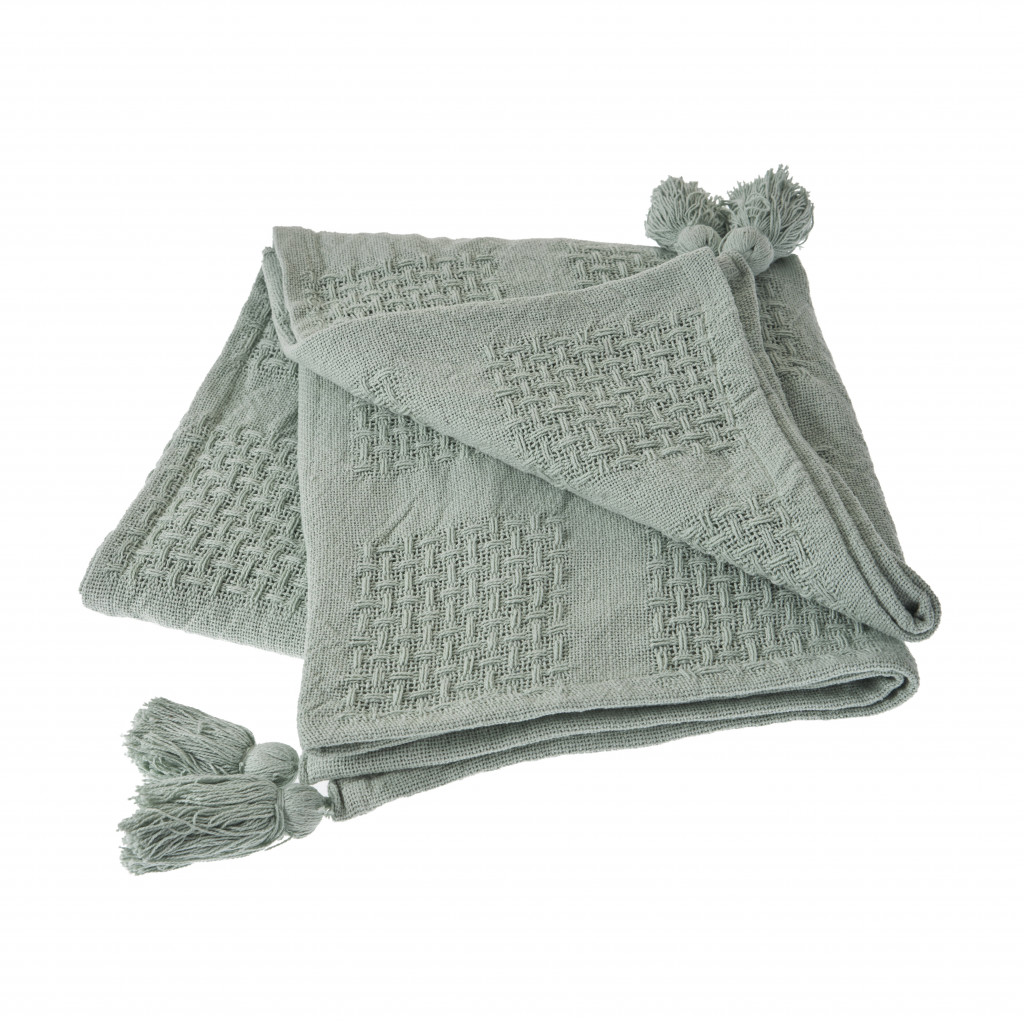 516503 Woven Cotton Solid Color Throw Blanket, Green