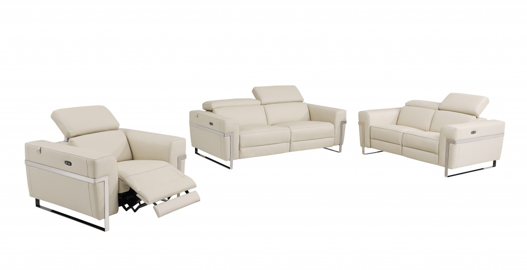 Picture of HomeRoots 480880 Italian Leather Six Person Seating Set&#44; Beige - 3 Piece
