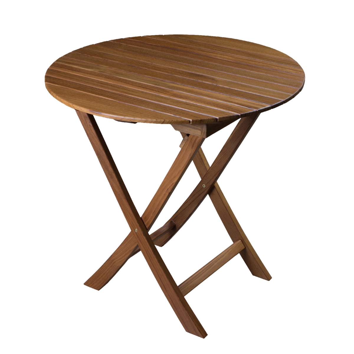 479054 30 in. Rounded Solid Wood Folding Outdoor Side Table, Brown