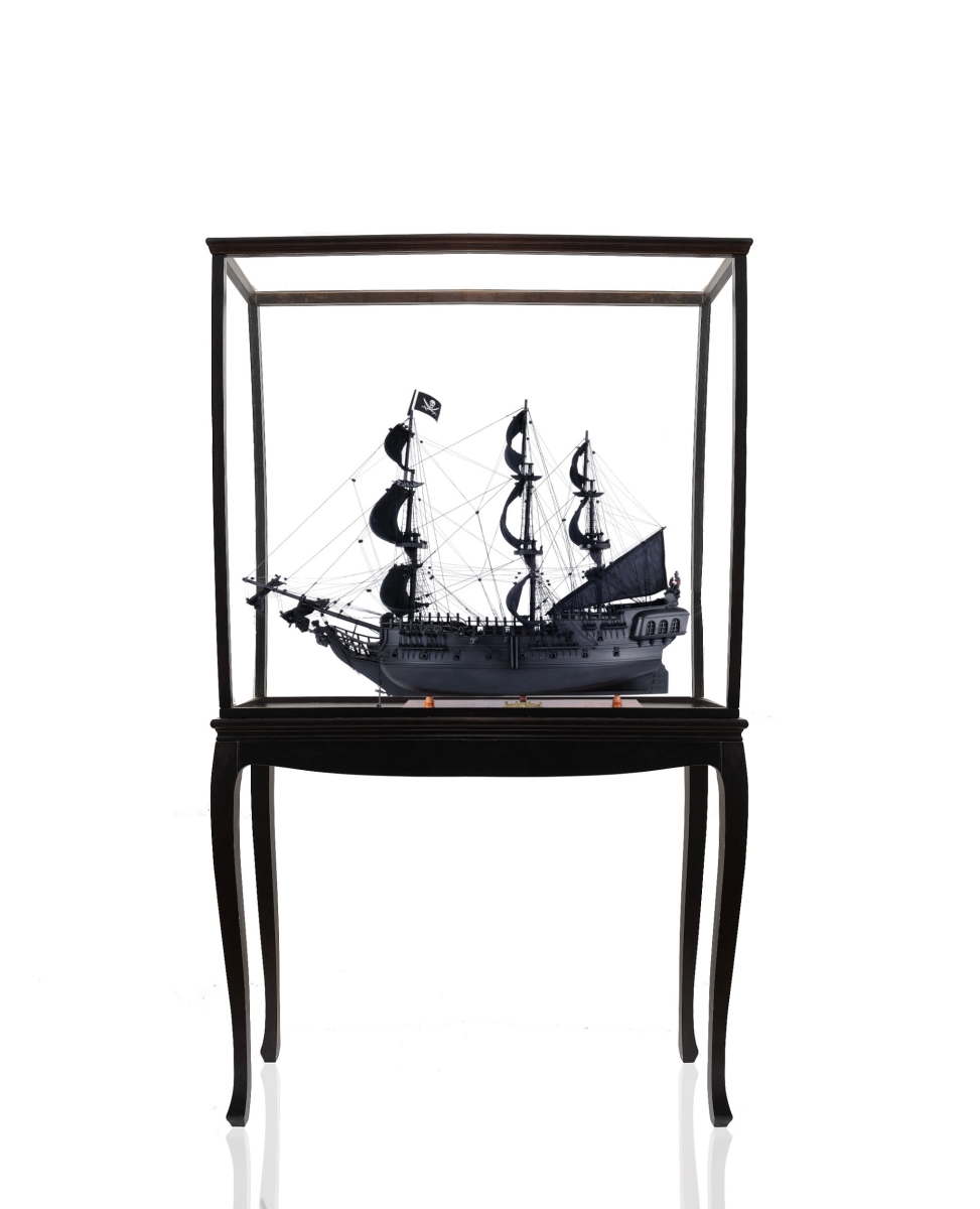 69 in. Pearl Pirate Floor Display Boat Hand Painted Decorative Boat, Black