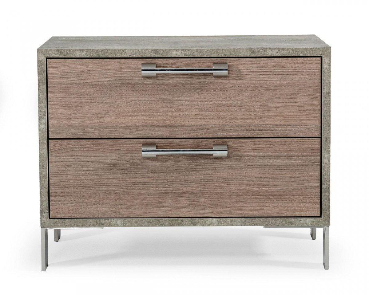 20 in. Two Drawer Nightstand, Brown, Oak & Gray