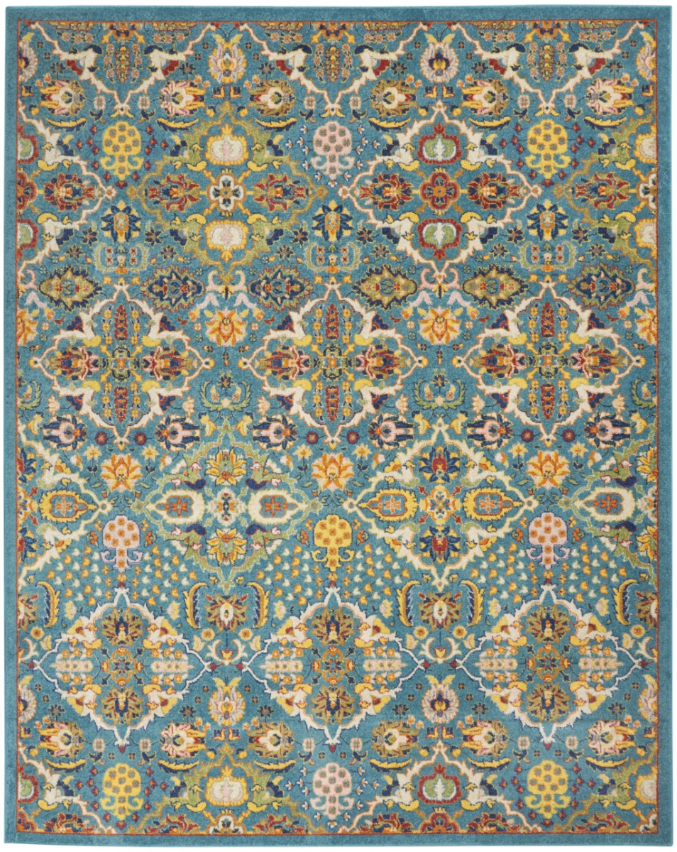 9 x 12 ft. Floral Power Loom Rectangle Area Rug, Teal & Gold