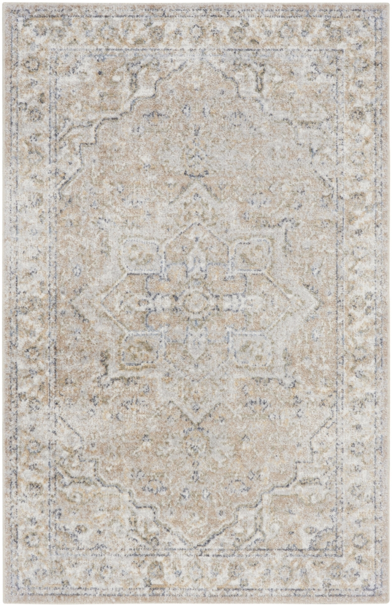 3 x 5 ft. Oriental Power Loom Washable Rectangle Area Rug, Beige