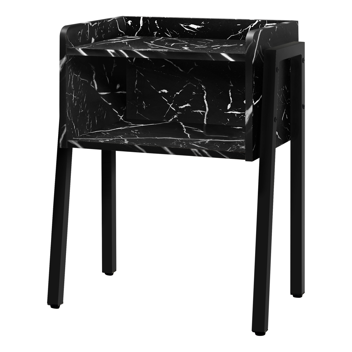 23 in. Faux Marble End Table with Shelf, Black