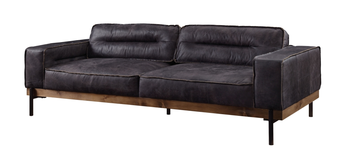 96 in. Antique Ebony Black Top Grain Leather Sofa