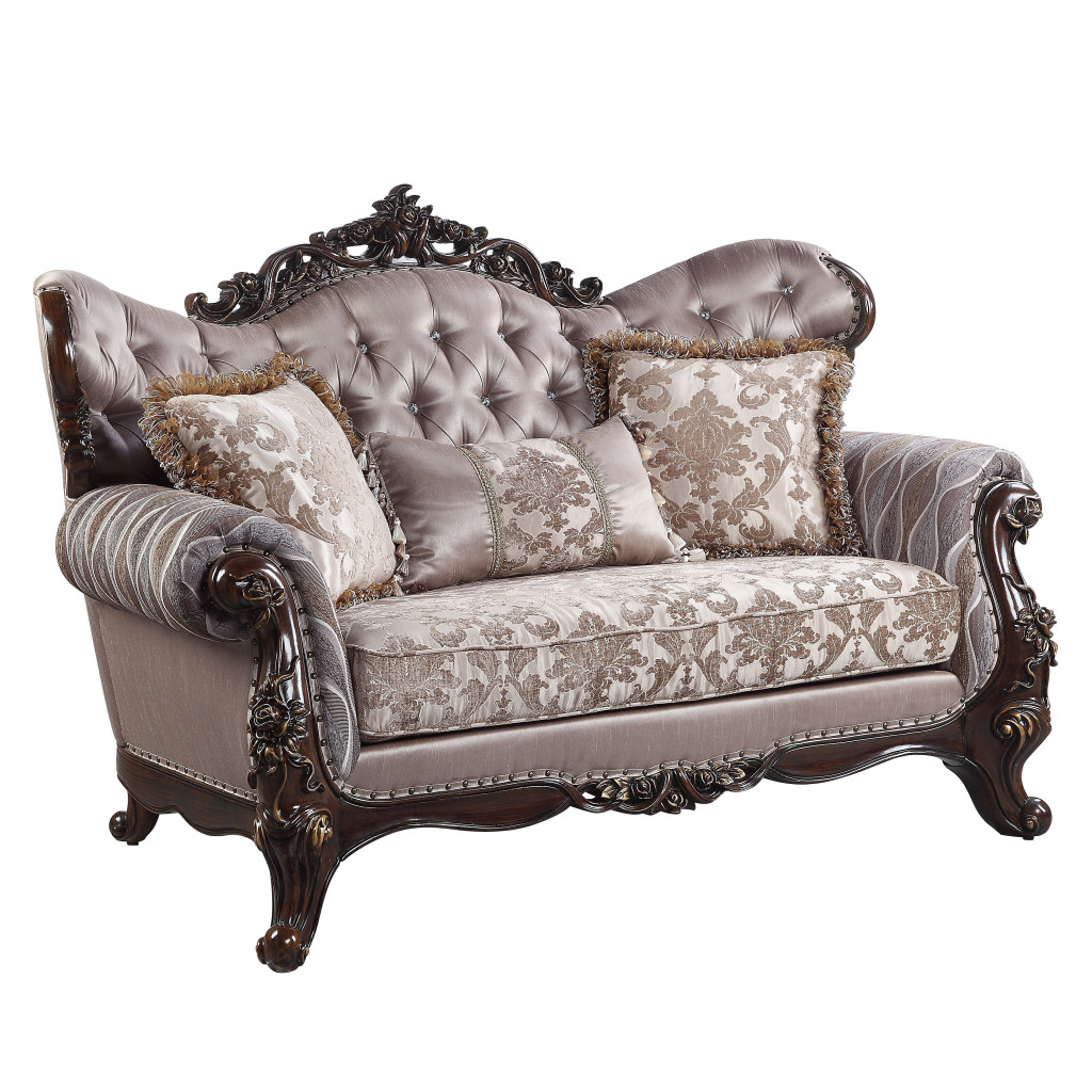 70 in. Love Seat & Toss Pillows, Pink & Brown