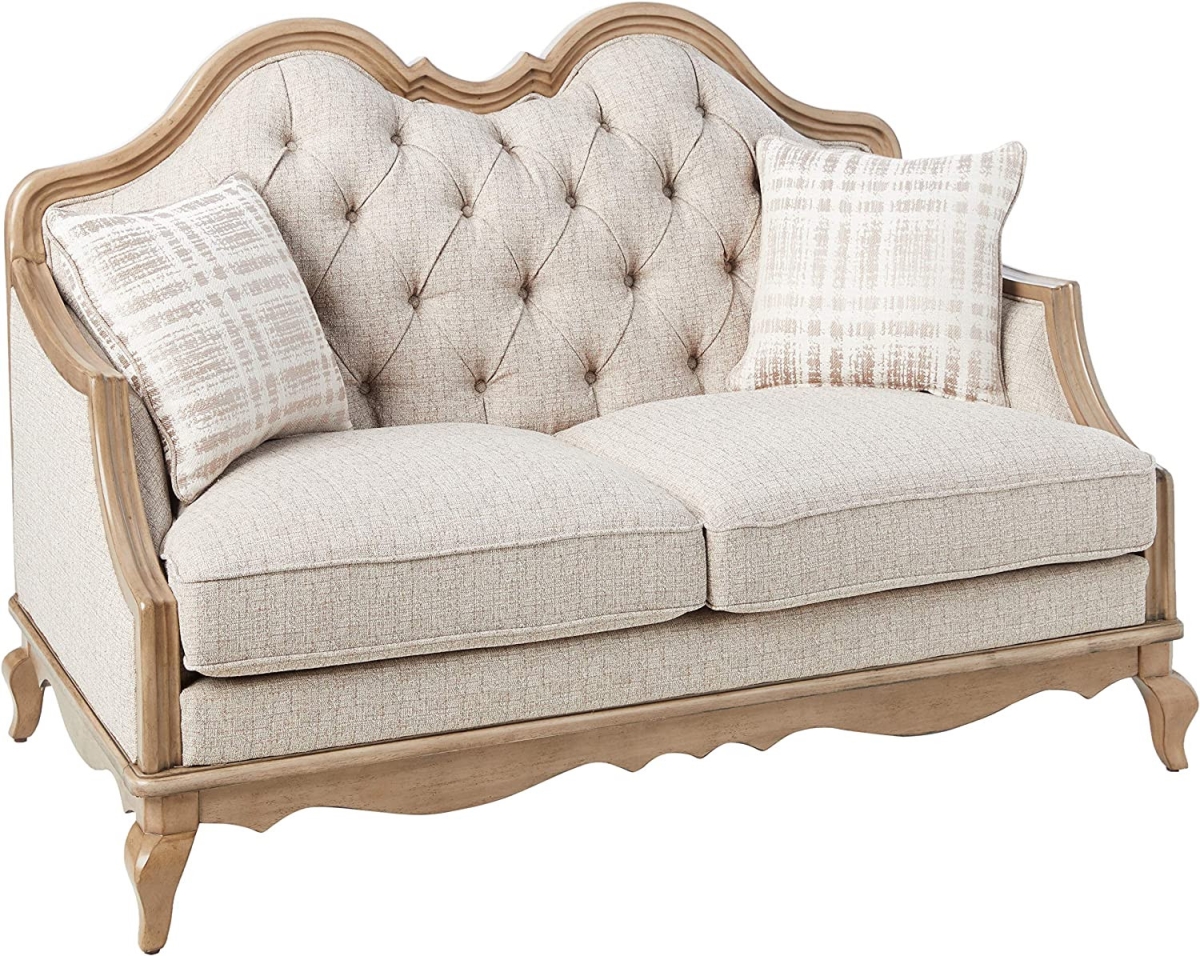 62 in. Linen Love Seat & Toss Pillows, Beige & Brown