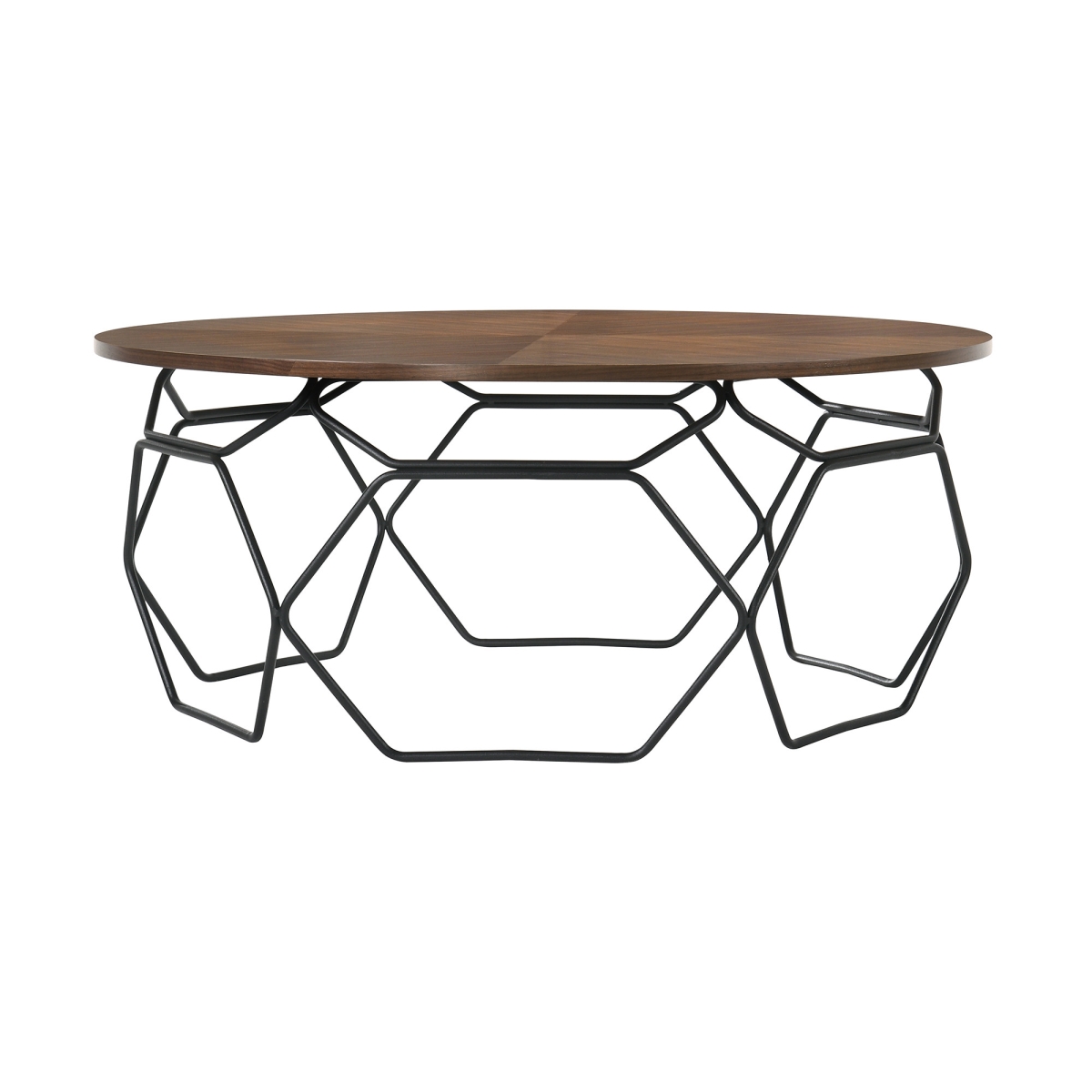520645 36 in. Solid Wood Round Coffee Table, Black & Brown