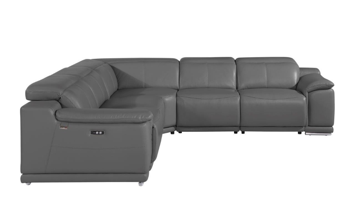 Italian Leather Modular Curved Reclining Sectional, Dark Slate Gray - 5 Piece