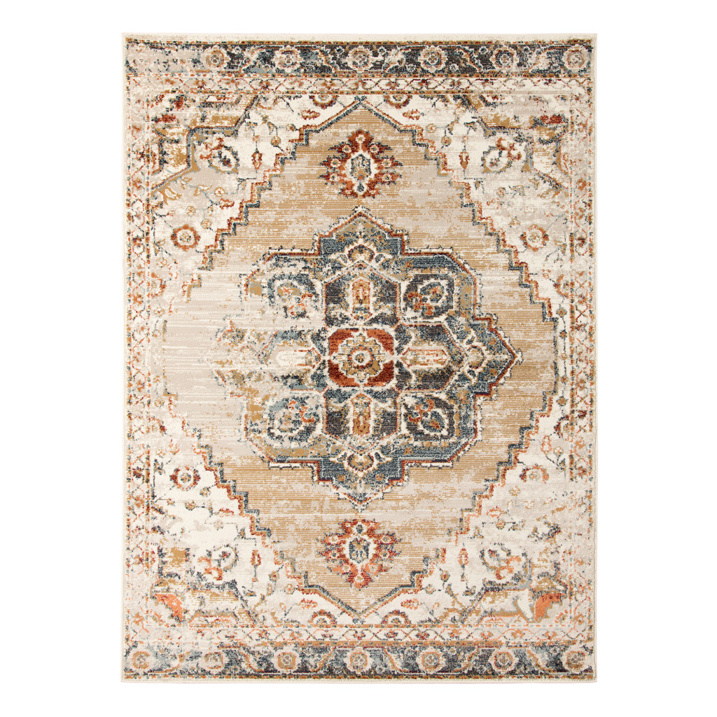8 x 10 ft. Medallion Power Loom Rectangle Area Rug, Gold