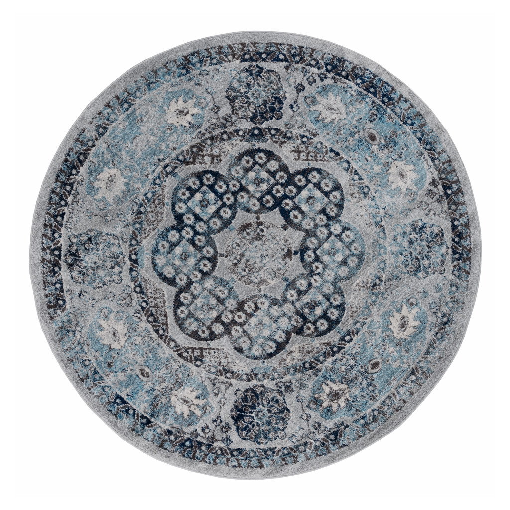 6 ft. Round Medallion Power Loom Round Rug, Gray
