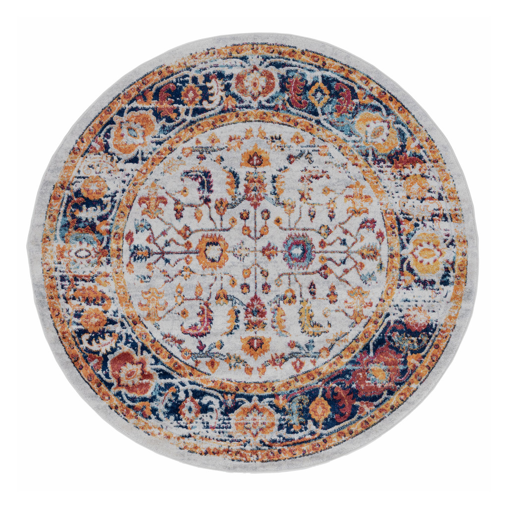 6 ft. Round Floral Power Loom Round Rug, Orange