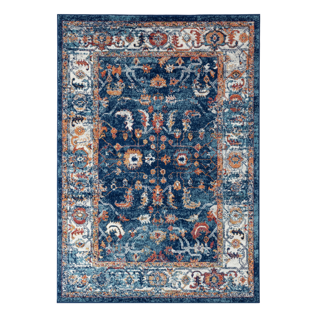 4 x 6 ft. Floral Power Loom Rectangle Area Rug, Blue