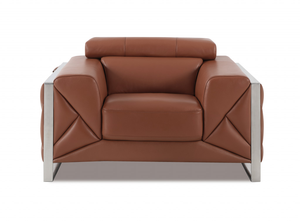 Italian Leather Six Person Seating Set Sofa, Camel - 3 Piece