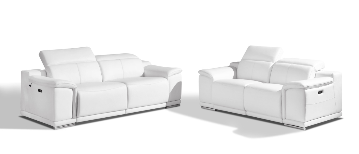 Italian Leather Five Person Seating Set Sofa, White - 2 Piece