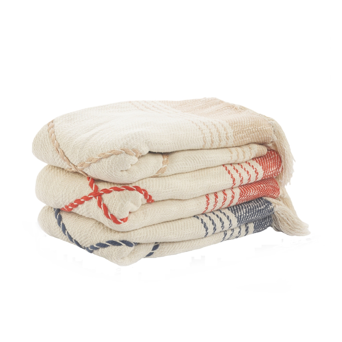 Woven Cotton Striped Throw Blanket, Beige
