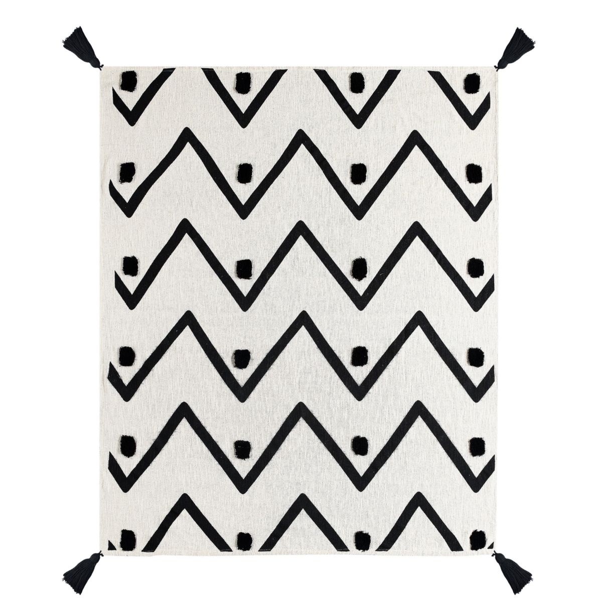 Woven Cotton Chevron Throw Blanket, Black & White