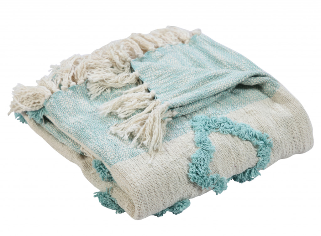 516538 Woven Cotton Checkered Throw Blanket, Blue & White