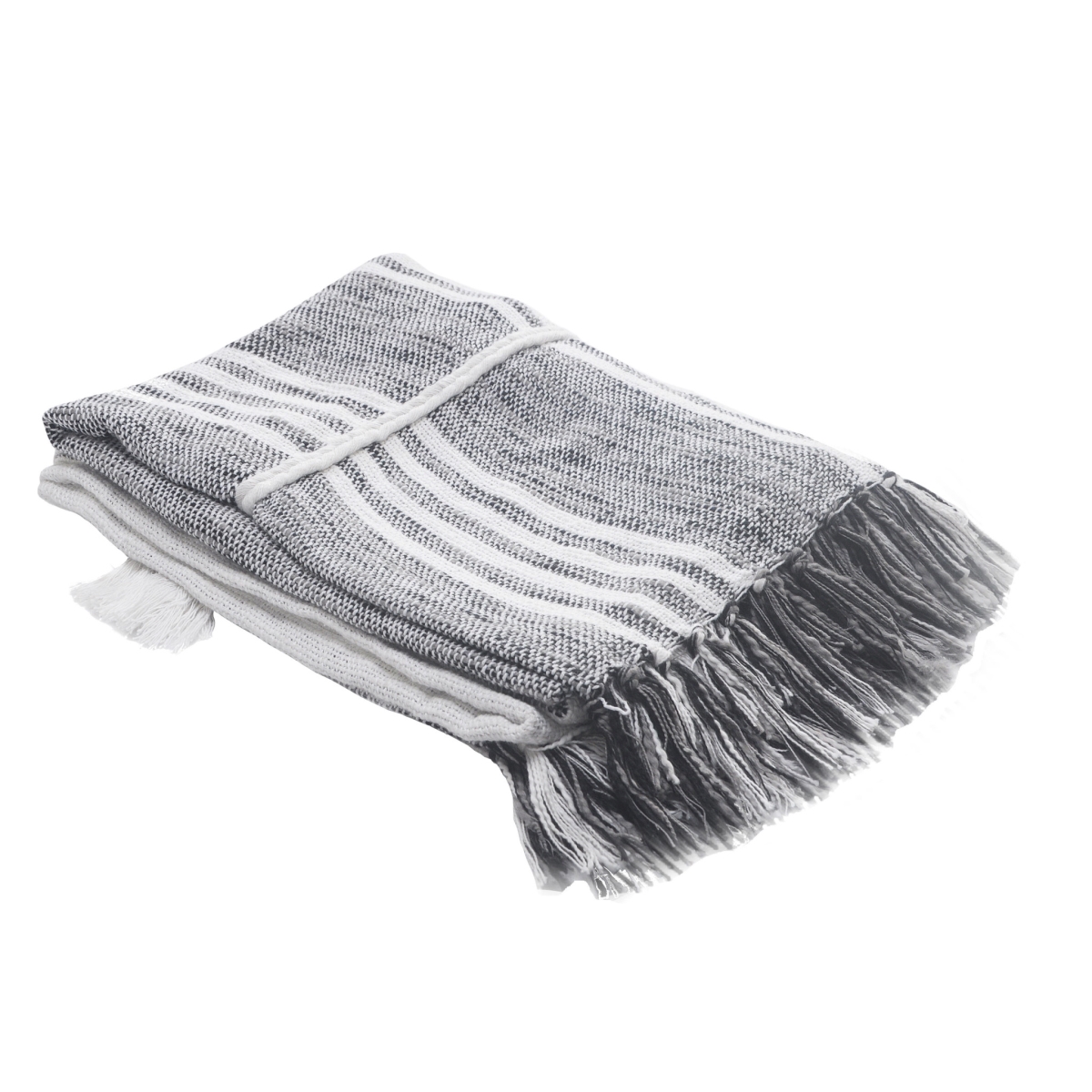 Woven Cotton Striped Throw Blanket, Gray & White