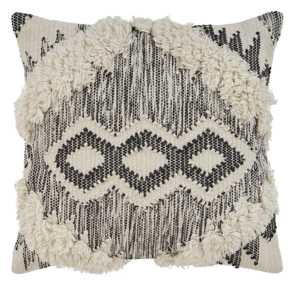 20 x 20 in. Linen Cotton Blend Zippered Pillow, Black & Ivory