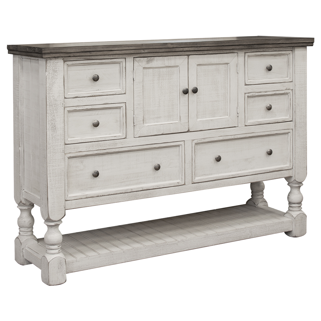 62 in. Solid Wood Six Drawer Triple Dresser, Gray & Ivory