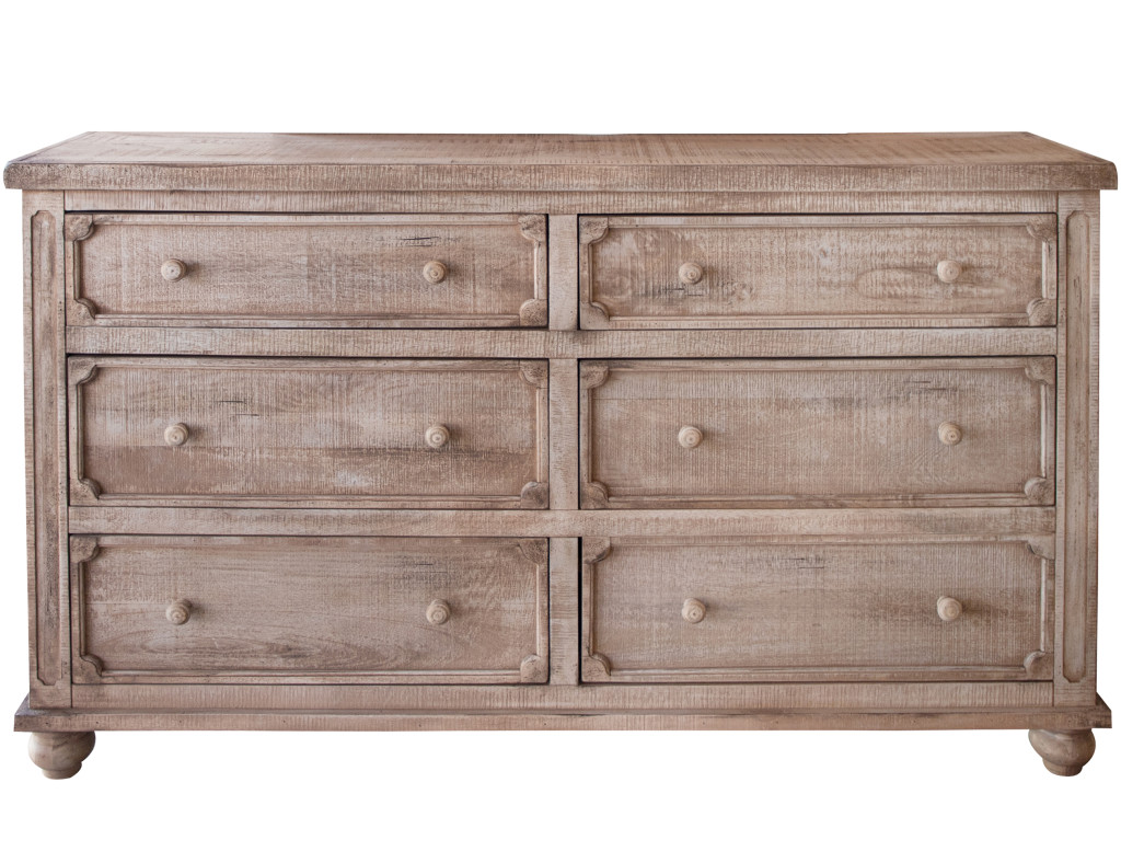 70 in. Solid Wood Six Drawer Double Dresser, Natural