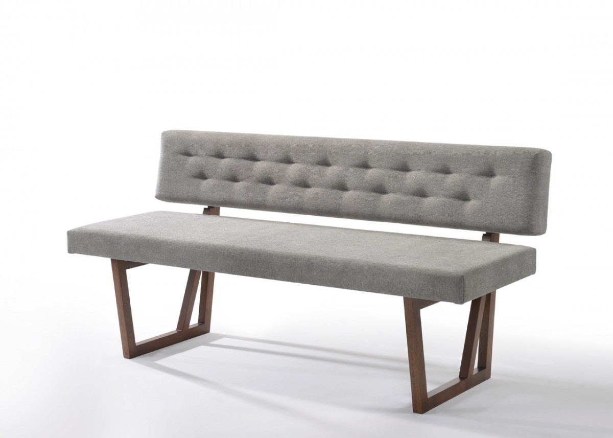 63 in. Upholstered Linen Blend Dining Bench, Gray & Brown