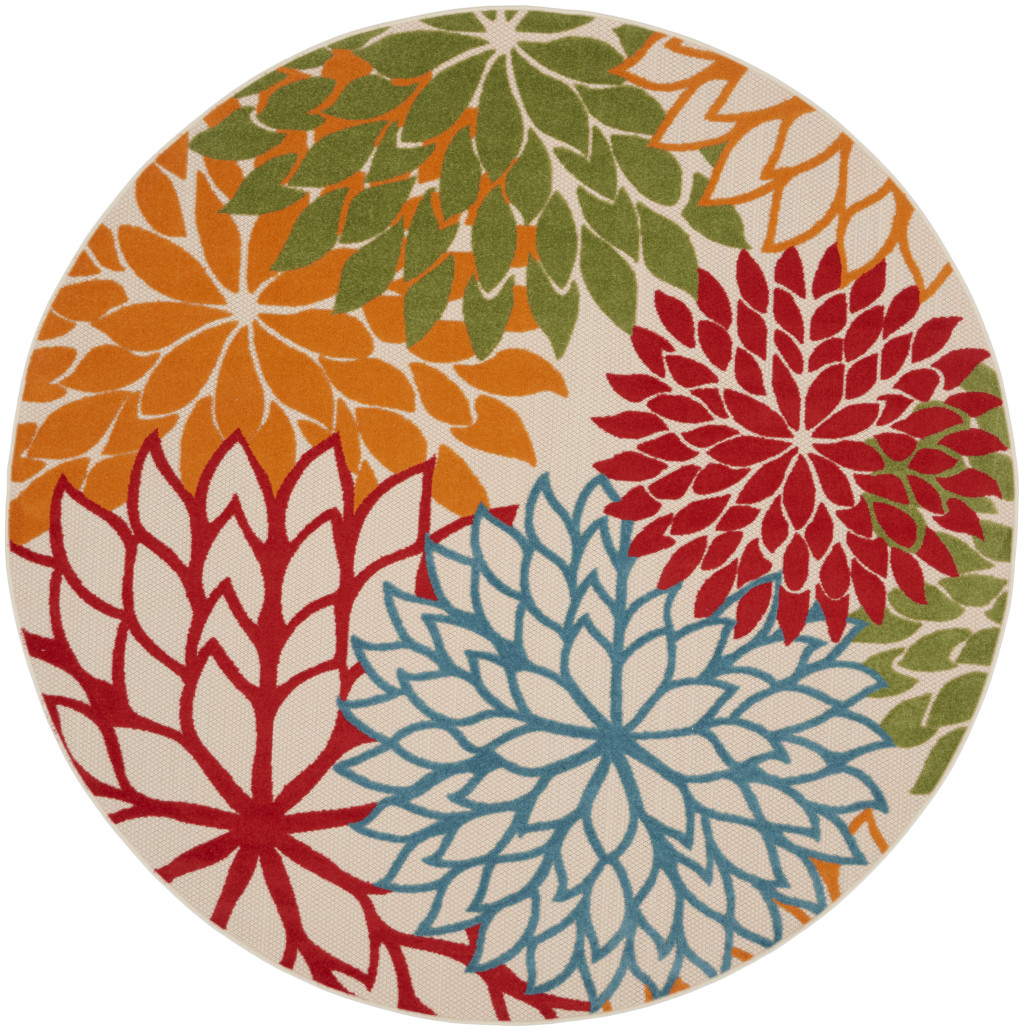 10 ft. Round Floral Power Loom Round Rug, Green