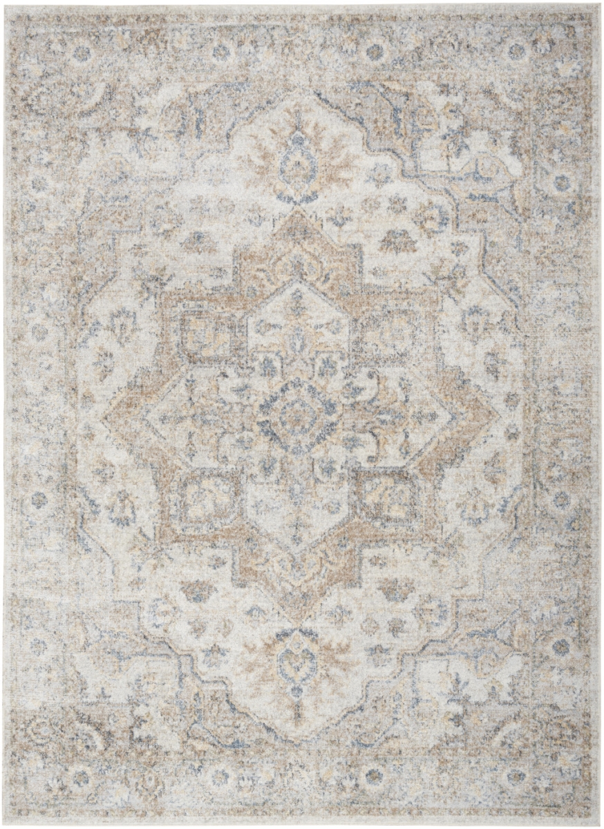 7 x 9 ft. Oriental Power Loom Washable Rectangle Area Rug, Silver